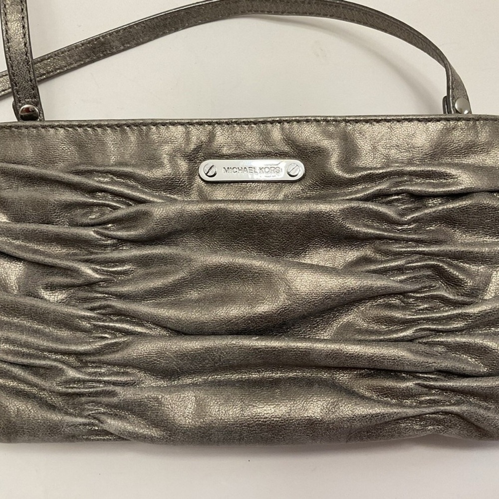 Michael Kors Medium Webster Quilted Nickel Genuine Leather Conv Clutch